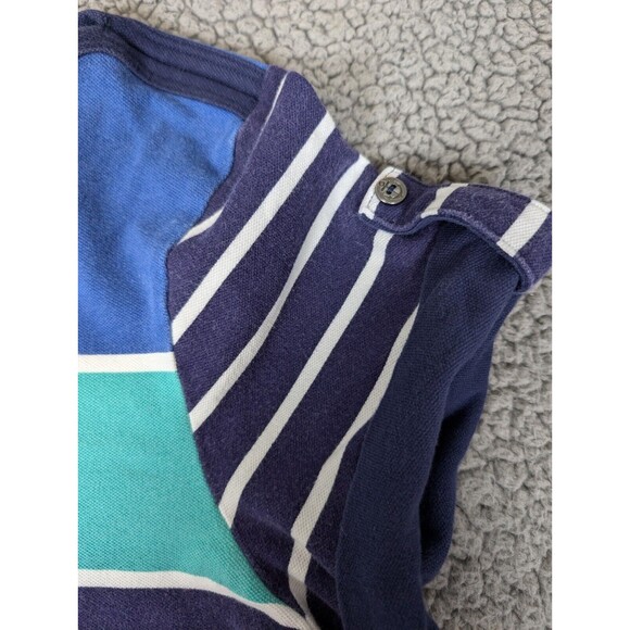 Lands End Shirt Dress M Blue Striped Short Roll Tab Sleeve Stretch Pockets! - Picture 5 of 13